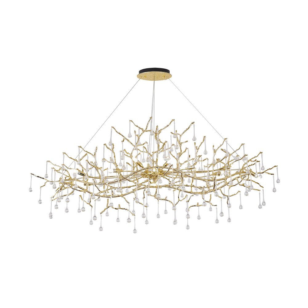 14-Light Gold Solid Brass Aluminum Chandelier With Clear Glass Drops