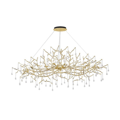 14-Light Gold Solid Brass Aluminum Chandelier With Clear Glass Drops