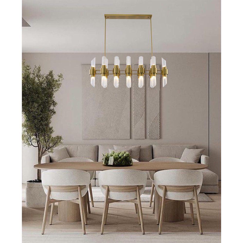 20-Light Satin Brass Iron Chandelier With Clear Glass Shades