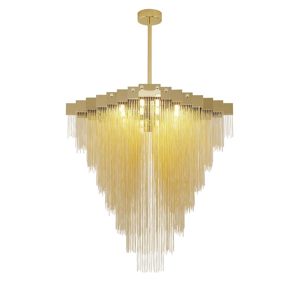 16-Light Gold Chandelier With Hanging Aluminum Chains