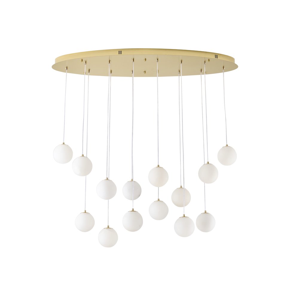 14-Light Brass Stainless Steel Chandelier With Alabaster Pendants
