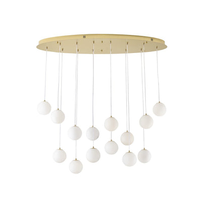 14-Light Brass Stainless Steel Chandelier With Alabaster Pendants