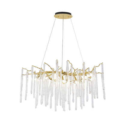 12-Light Gold Solid Brass Aluminum Chandelier With Clear Glass Drops
