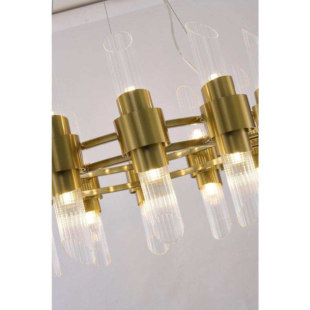 24-Light Satin Brass Iron Chandelier With Glass Shades