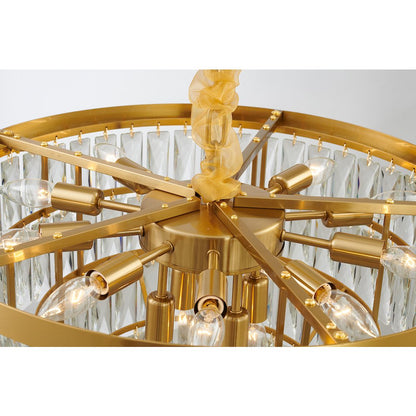 14-Light Gold Metal Chandelier With Clear Crystals