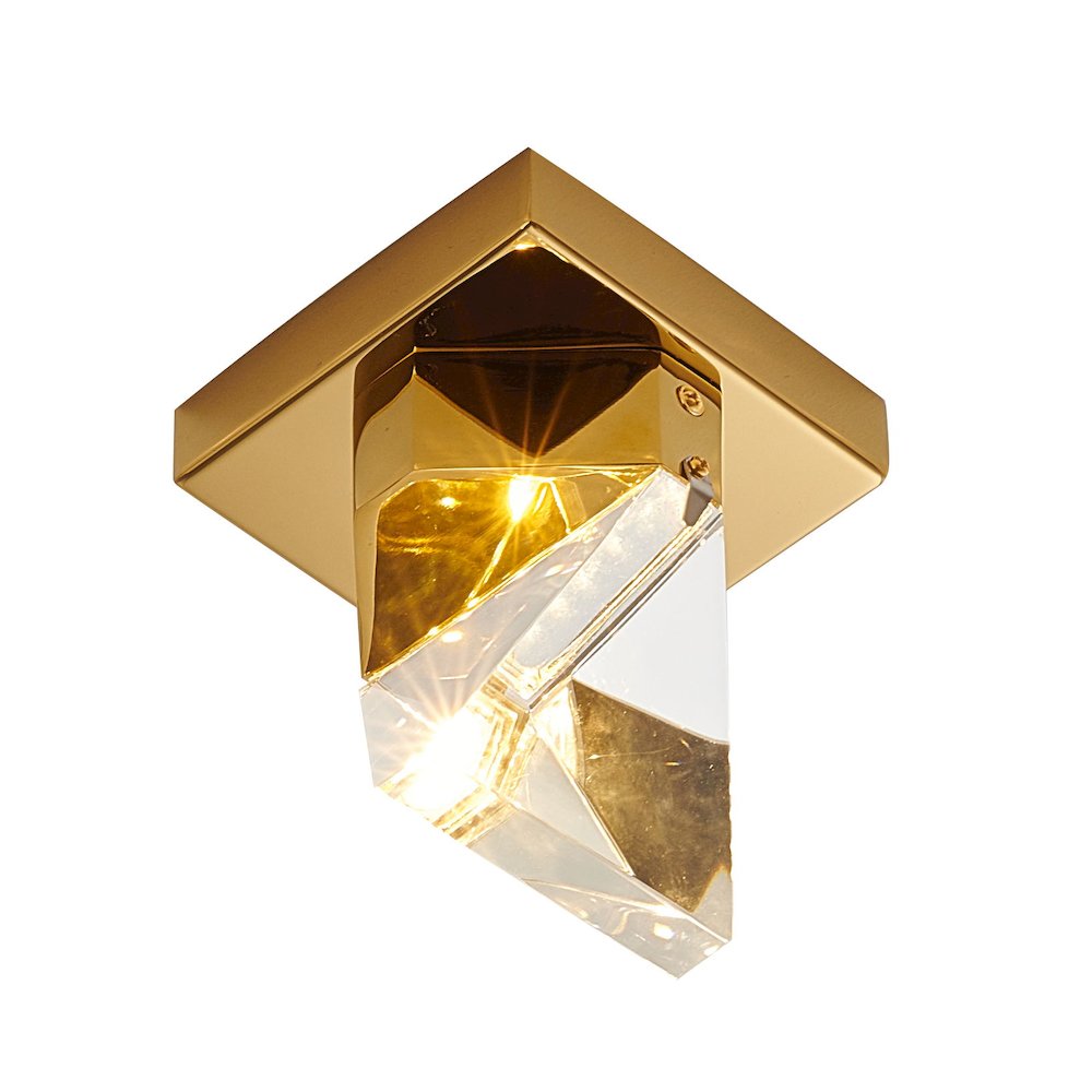 1-Light Brass Iron LED Flush Mount With A Clear Crystal