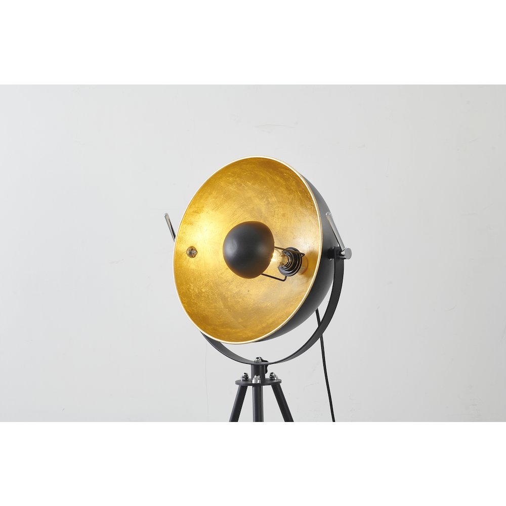 1-Light Black Metal Floor Lamp With A Gold Leaf Interior Shade