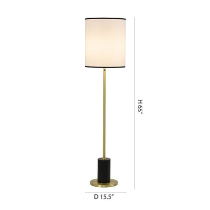 2-Light Black And Satin Brass Floor Lamp With A White Linen Shade