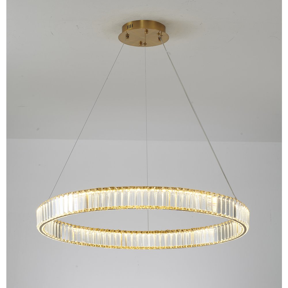 1-Light Gold Steel LED Chandelier With Crystals