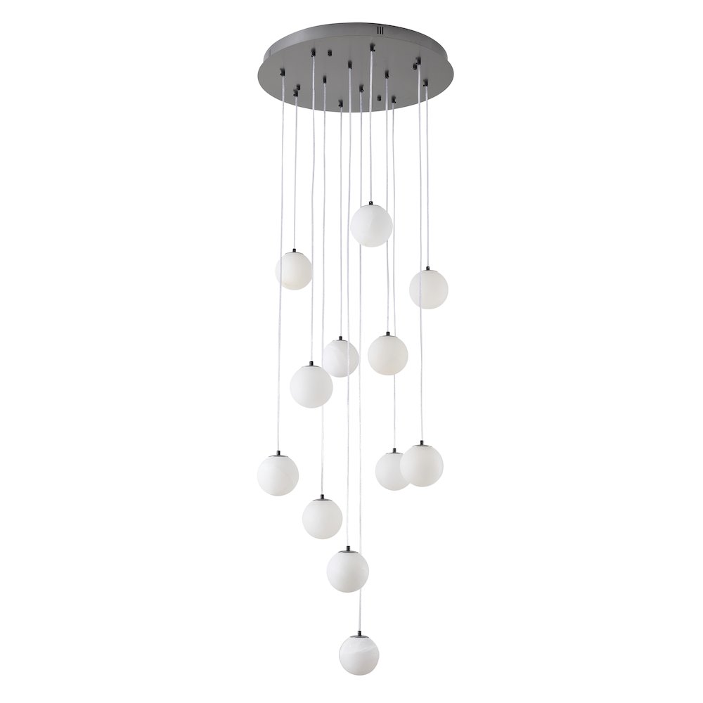 12-Light Black Stainless Steel Chandelier With Alabaster Pendants