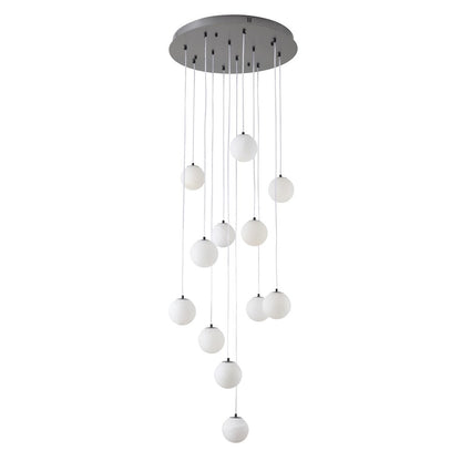 12-Light Black Stainless Steel Chandelier With Alabaster Pendants