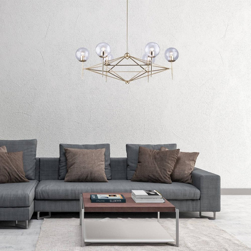 6-Light Gold Iron Chandelier With Clear Glass Shades