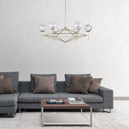 6-Light Gold Iron Chandelier With Clear Glass Shades