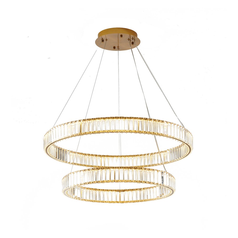 2-Light Gold Steel LED Chandelier With Crystals