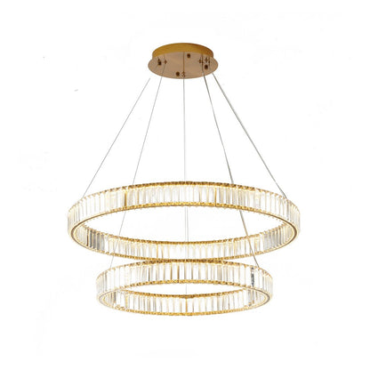 2-Light Gold Steel LED Chandelier With Crystals