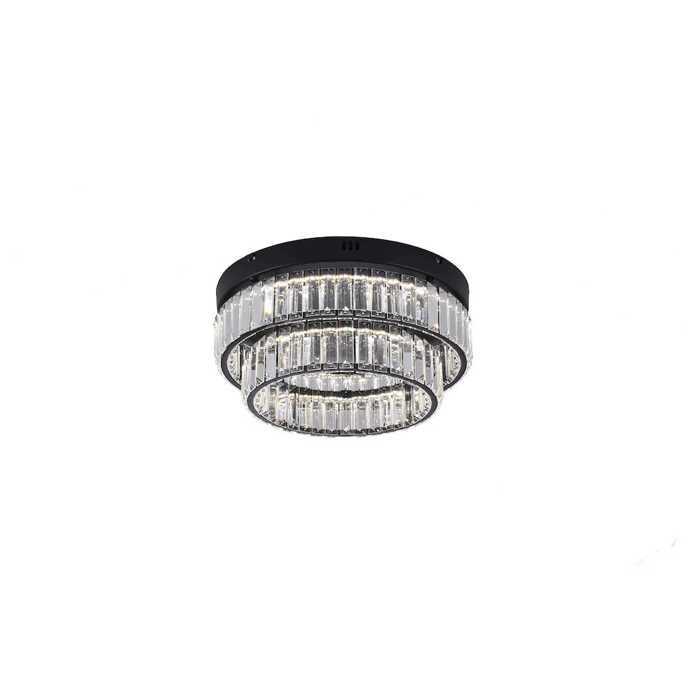 2-Light Satin Black Dimmable LED Flush Mount With Clear Crystals