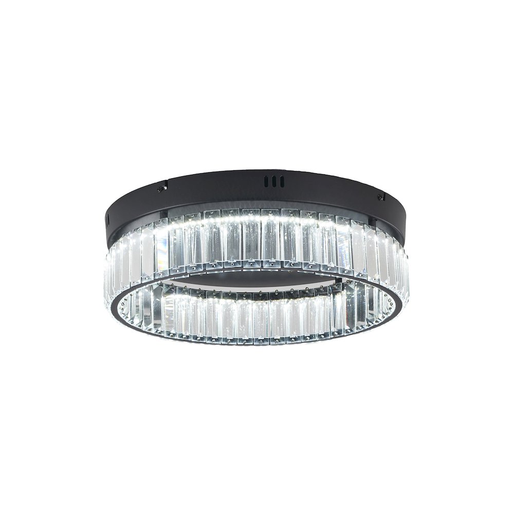 1-Light Satin Black Dimmable LED Flush Mount With Clear Crystals