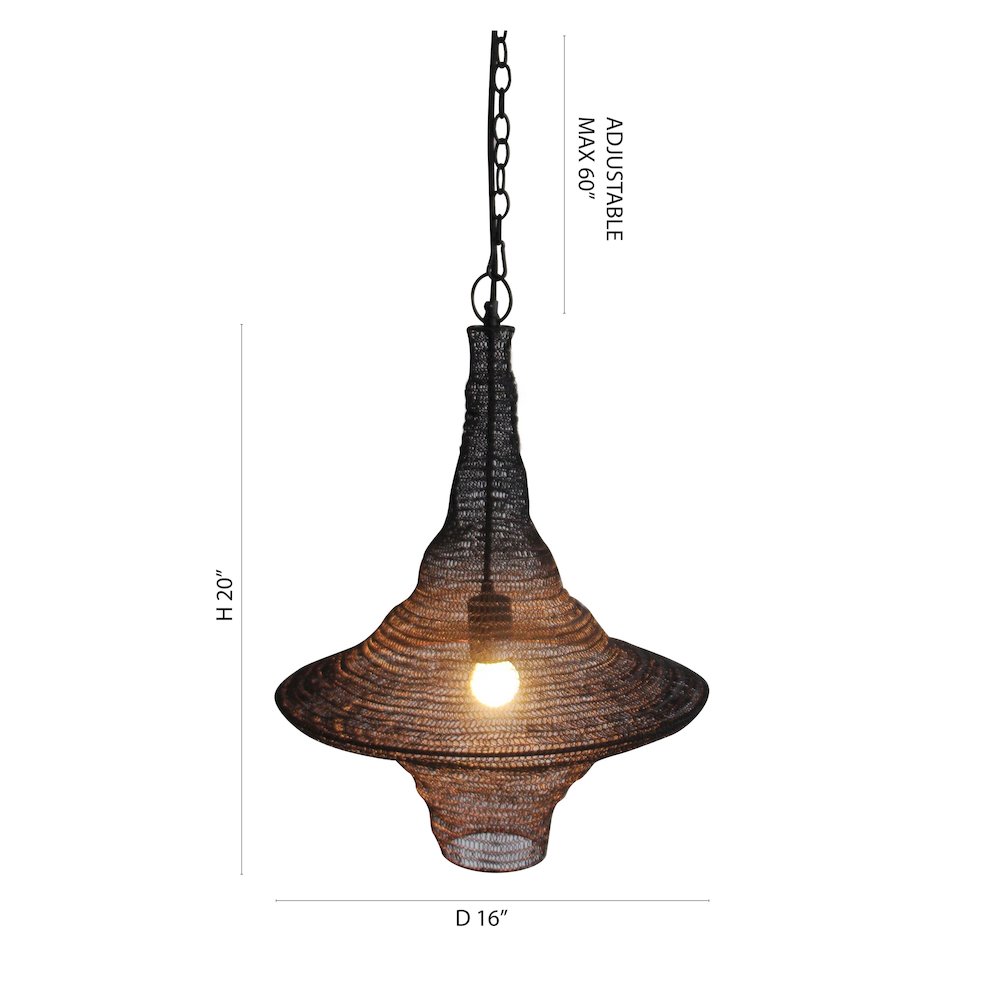 1-Light Satin Black Pendant With A Chain Basket Shade