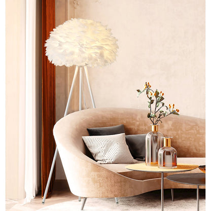 1-Light White Goose Feather Ball Floor Lamp With A White Iron Frame
