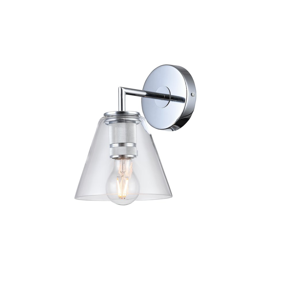 1-Light Chrome Metal Wall Sconce With A Clear Glass Shade