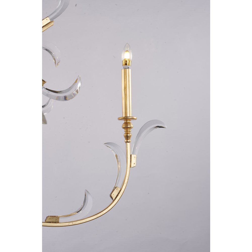 10-Light Gold Metal Leaf Chandelier With Clear Crystals