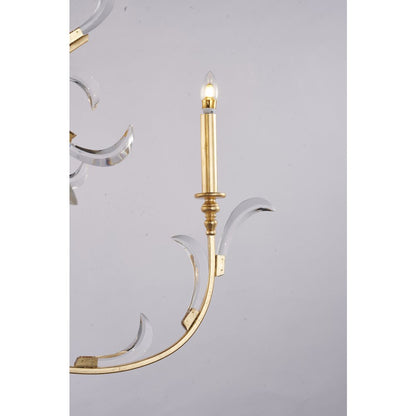 10-Light Gold Metal Leaf Chandelier With Clear Crystals