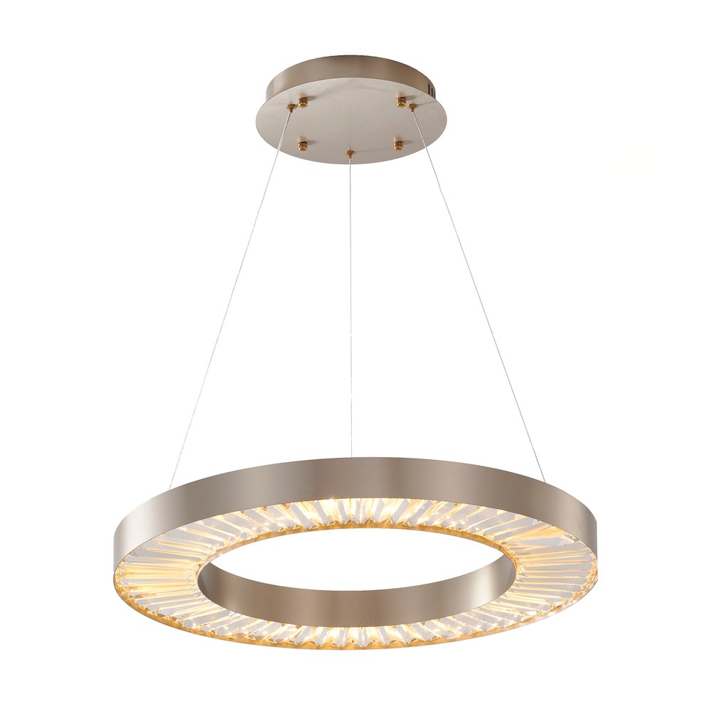1-Light Gold Stainless Steel LED Chandelier With Clear Crystals