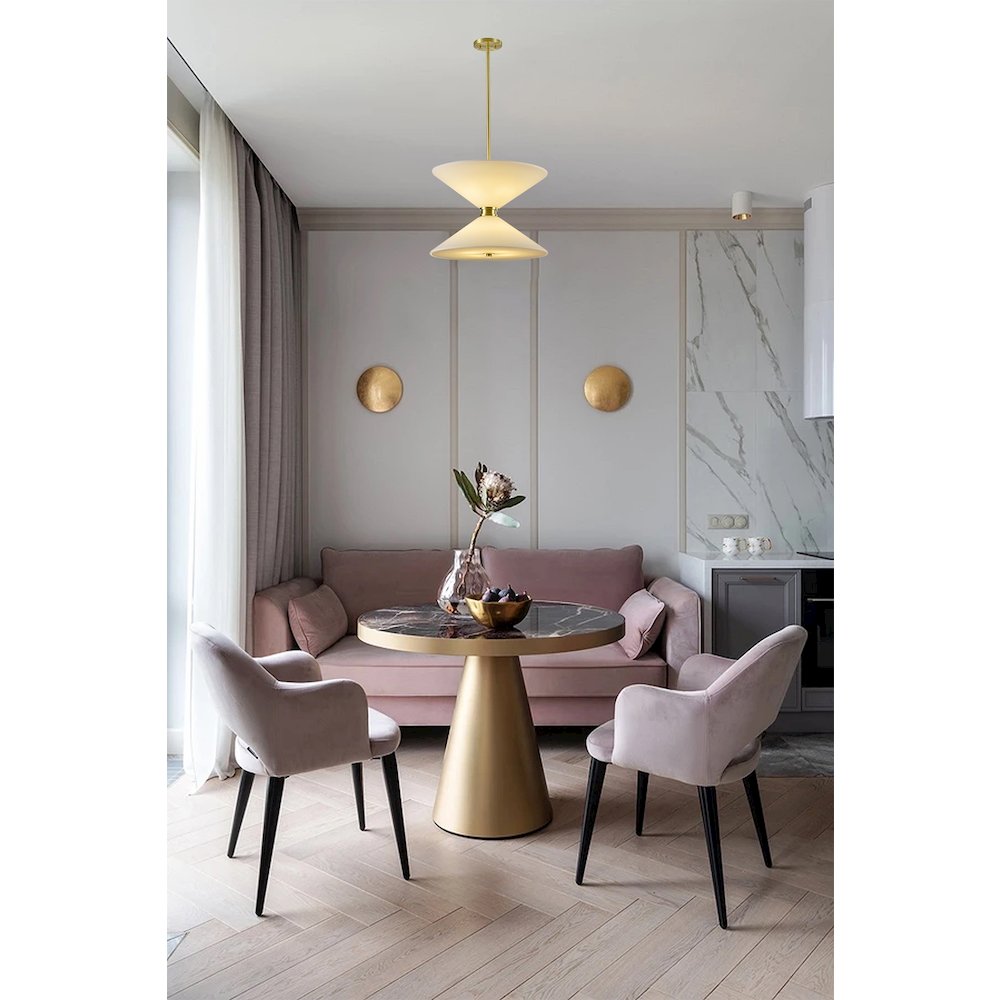 8-Light Satin Brass Pendant Lighting With White Frosted Glass Shades