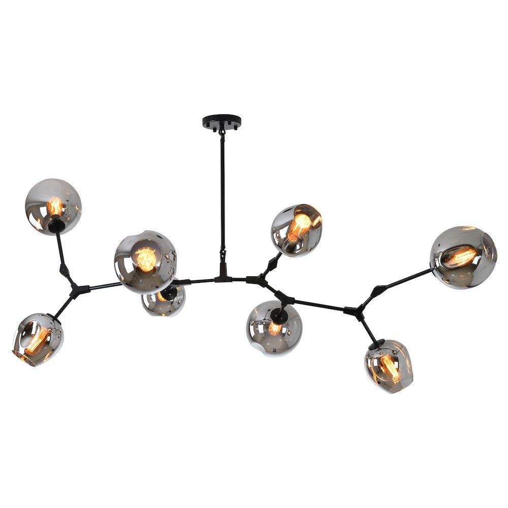 8-Light Matte Black Chandelier With Smoke Glass Shades