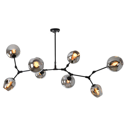 8-Light Matte Black Chandelier With Smoke Glass Shades