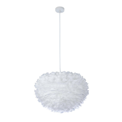1-Light White Goose Feather Ball Chandelier With White Hardware