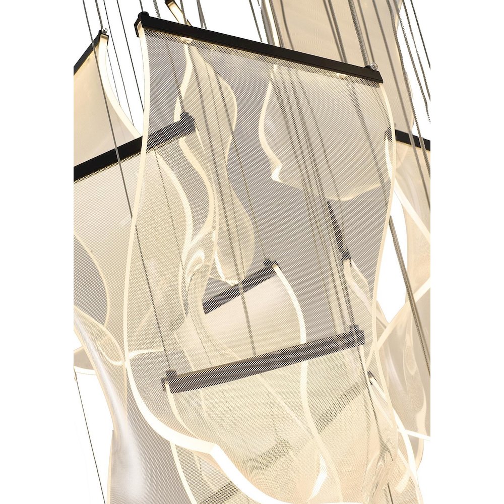 24-Light Satin Black Chandelier With Acrylic Crumbled Sheet Pendants