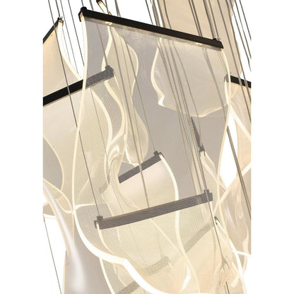 24-Light Satin Black Chandelier With Acrylic Crumbled Sheet Pendants