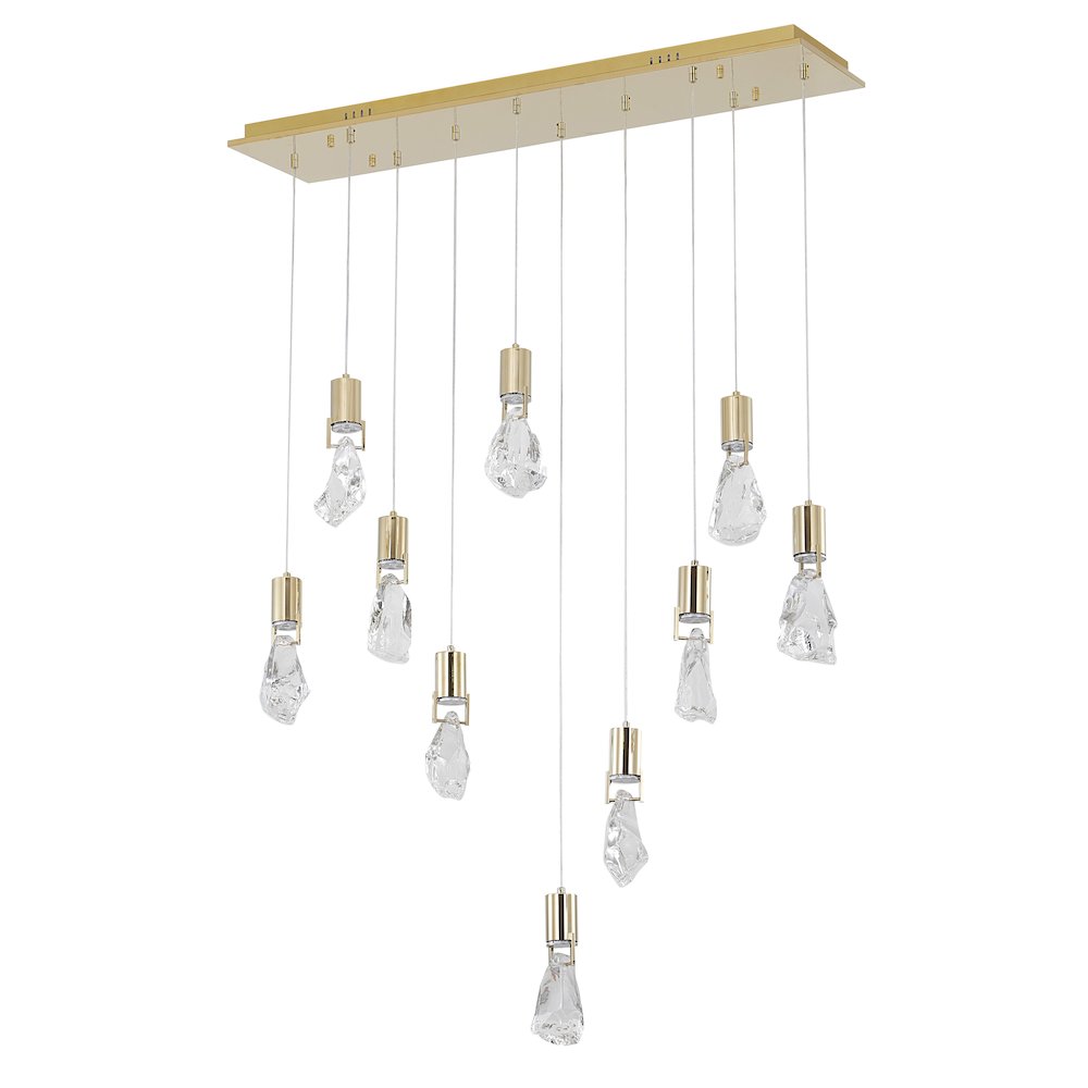 10-Light Brushed Gold Chandelier With Clear Crystal Stones
