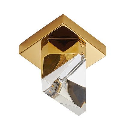 1-Light Brass Iron LED Flush Mount With A Clear Crystal