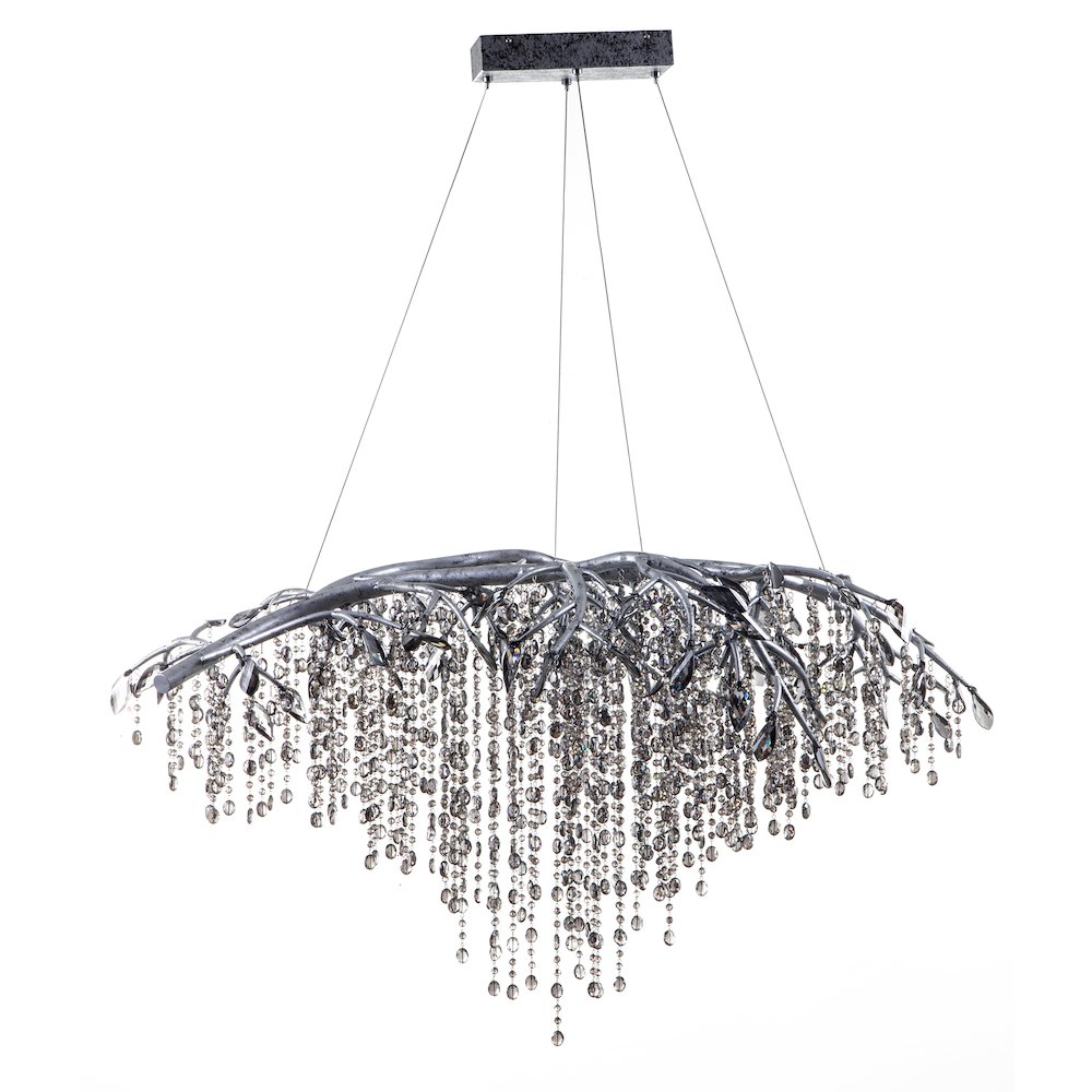 10-Light Silver Chandelier With Smoke Crystal Accents
