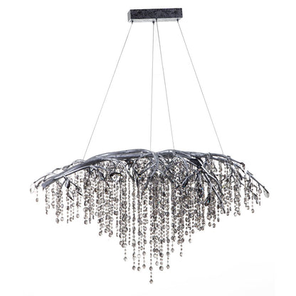 10-Light Silver Chandelier With Smoke Crystal Accents