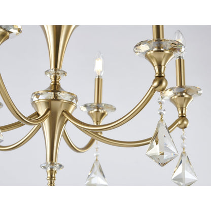 6-Light Satin Brass Chandelier With Clear And Champagne Crystals