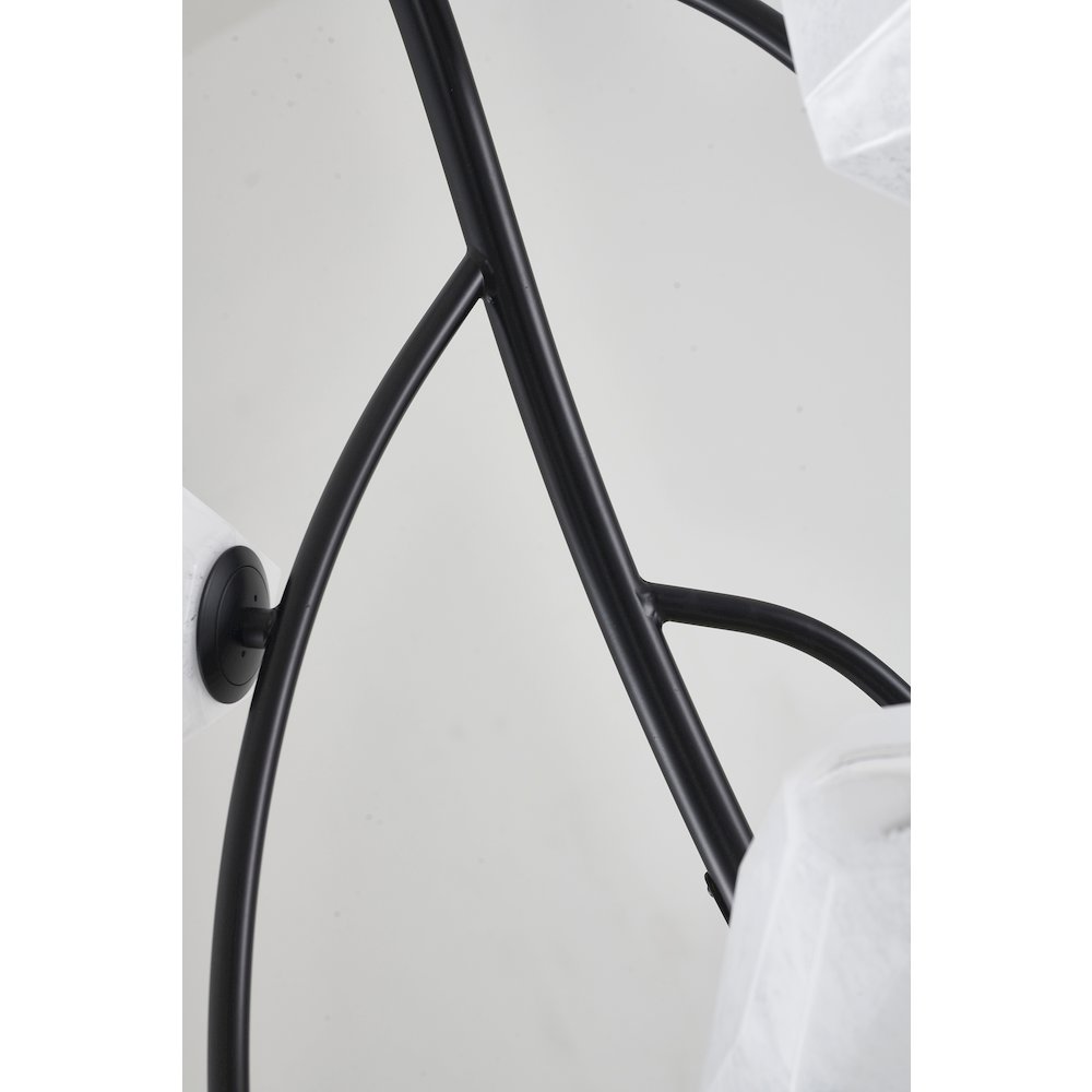 22-Light black iron frame chandelier with white glass shades
