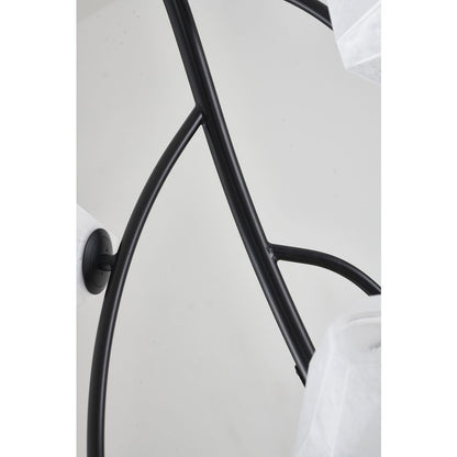 22-Light black iron frame chandelier with white glass shades