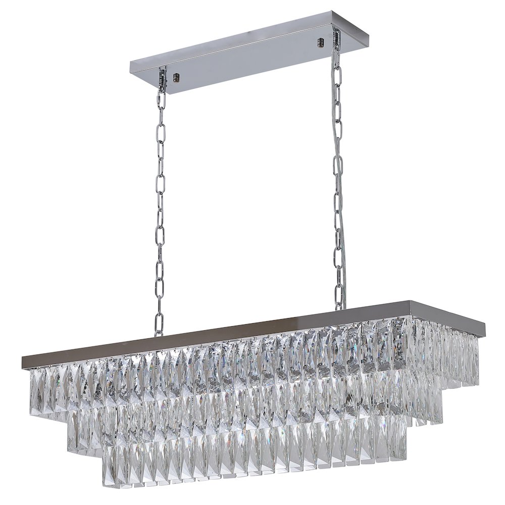 12-Light Chrome Metal Chandelier With Clear Crystal