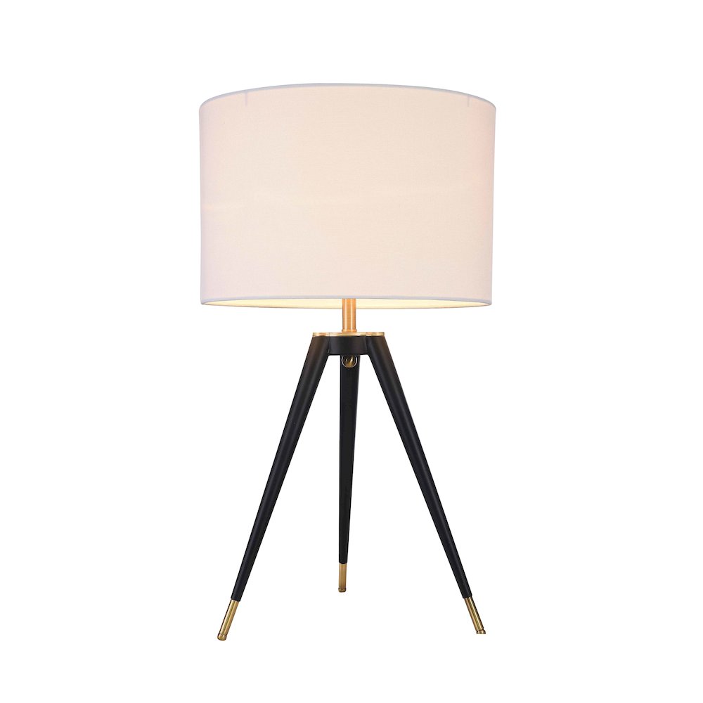1-Light Black Table Lamp With A White Linen Drum Shade