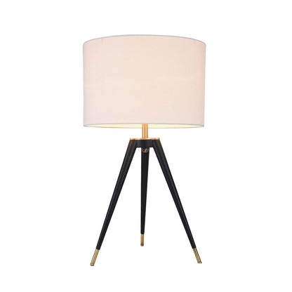 1-Light Black Table Lamp With A White Linen Drum Shade