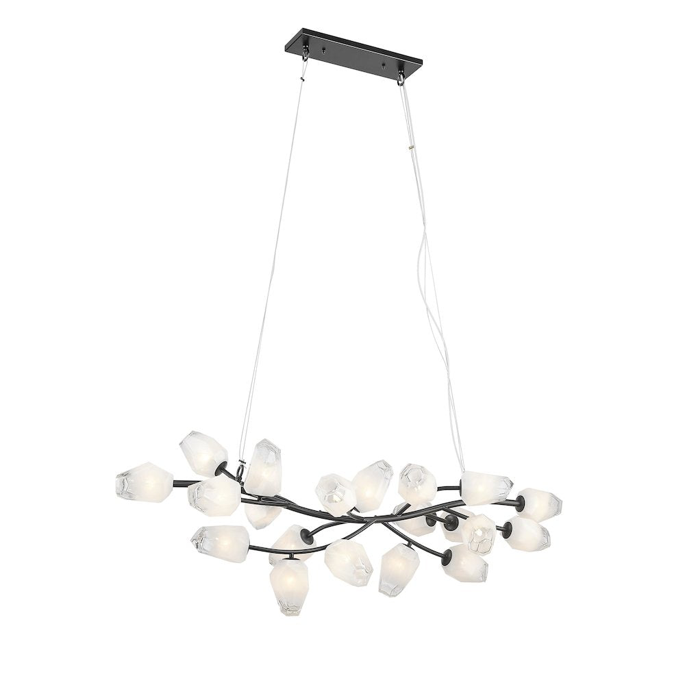 20-Light black iron frame chandelier with white glass shades