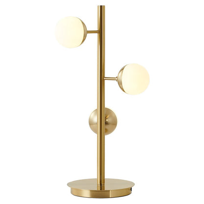3-Light Brass Metal Table Lamp With White Glass Shades