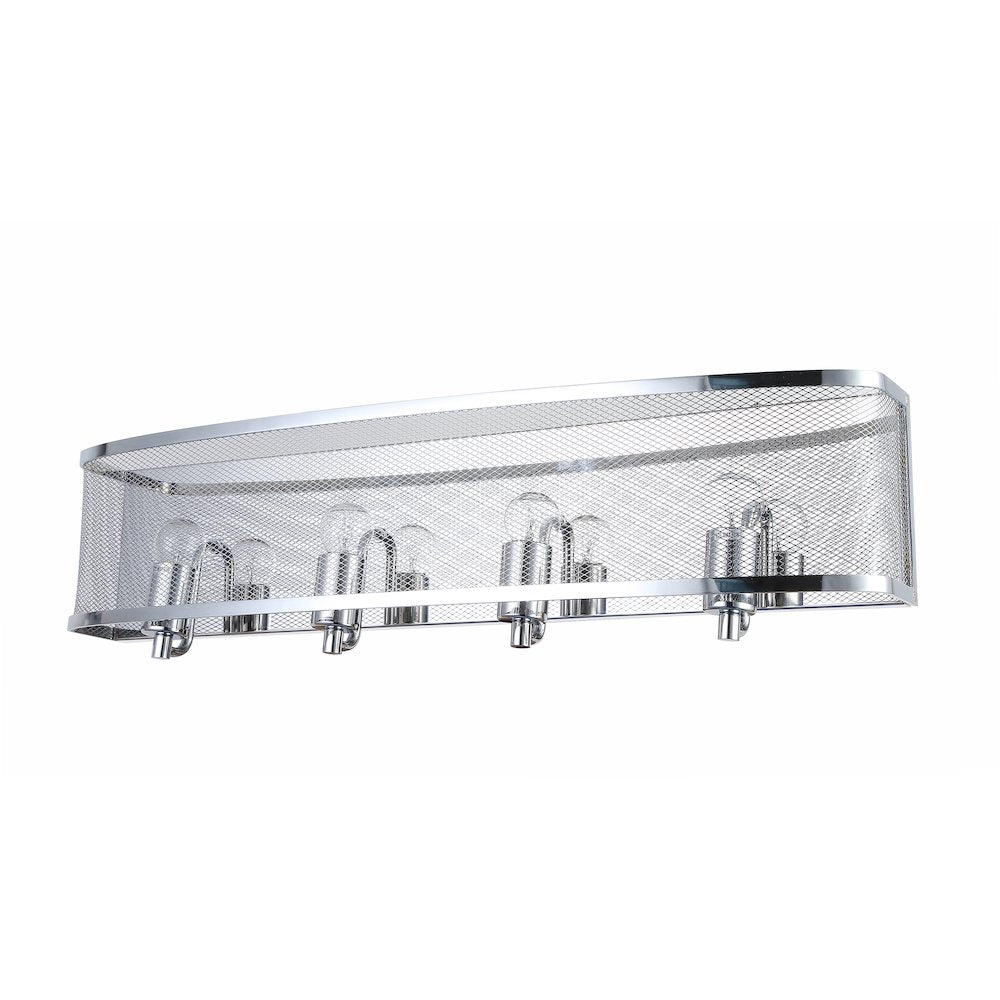 4-Light Chrome Wall Sconce With A Metal Mesh Shade