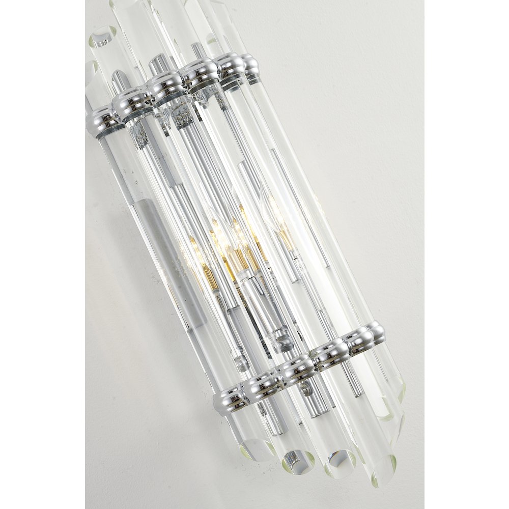 1-Light Chrome Metal Wall Sconce With A Clear Glass Rods
