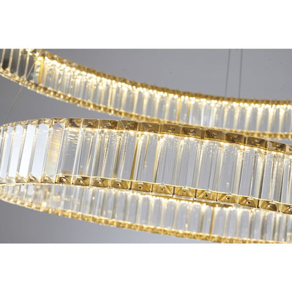 2-Light Gold Steel LED Chandelier With Crystals