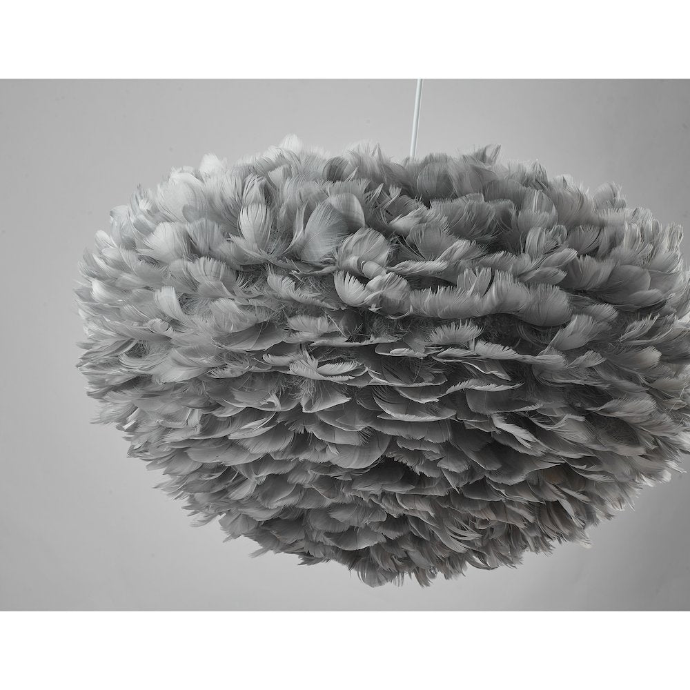 1-Light Light Grey Goose Fether Chandelier With A White Iron Frame
