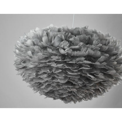 1-Light Light Grey Goose Fether Chandelier With A White Iron Frame